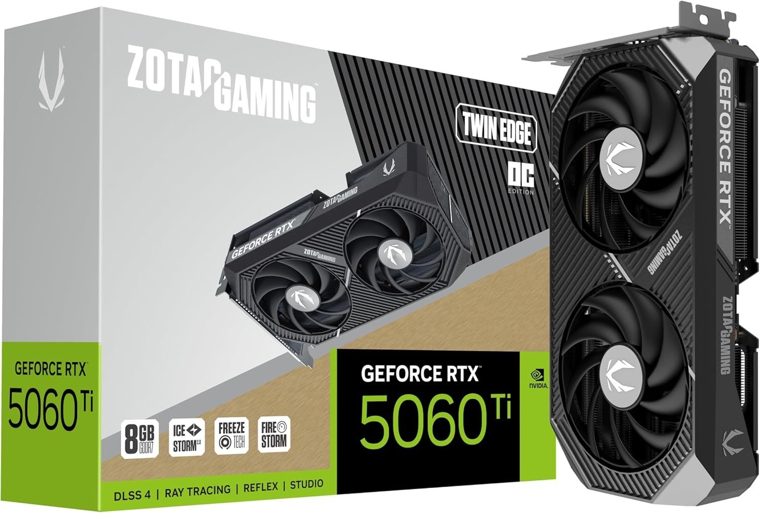 ZOTAC 게이밍 지 RTX 5060 Ti 8GB 트윈 엣지 OC DLSS 4 DR7 28비트 28Gbps PCIE 50 그래픽 카드 스 20 쿨링 SFFReady ZTB5060H0M