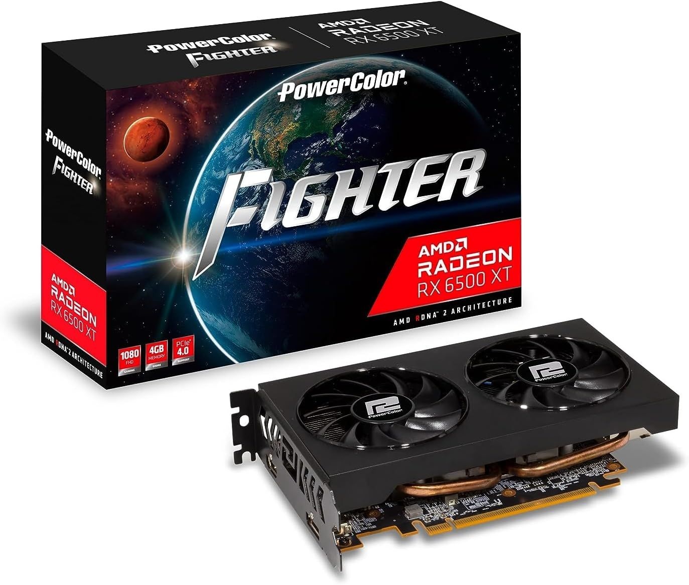 파워컬러 파이터 AMD 라데온 RX 6500 XT 게이밍 그래픽 카드 4GB DR6 메모리 탑재