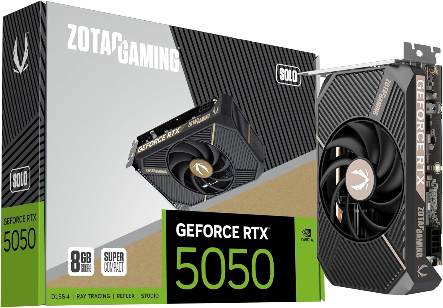 ZOTAC 게이밍 지 RTX 5050 솔로 DLSS 4 8GB DR6 28비트 20Gbps PCIE 50 그래픽 카드 SFF 지원 슈퍼 컴팩트 ZTB50500G0L