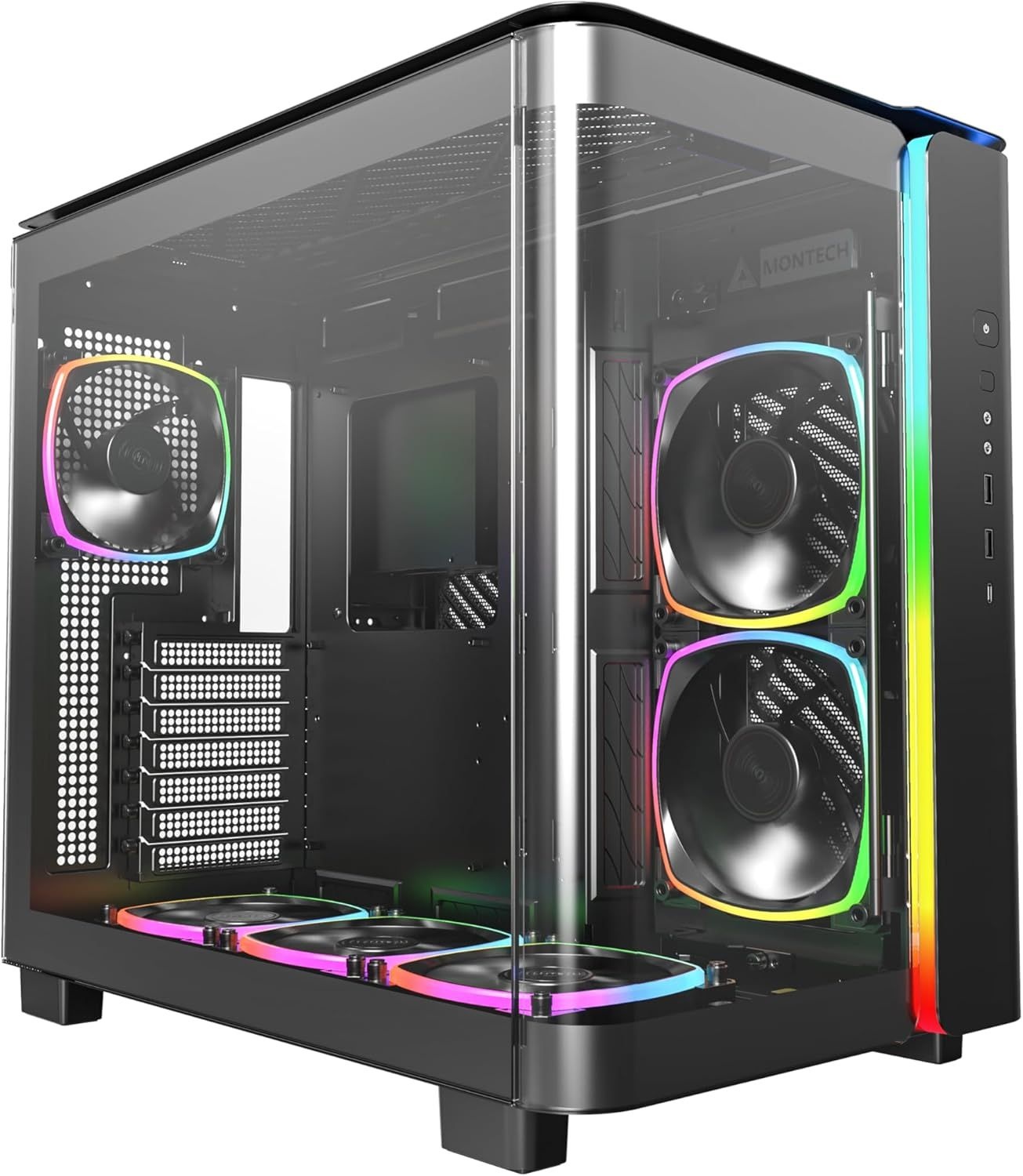 MONTECH King 95 듀얼 챔버 ATX 미드 타워 PC 게이밍 케이스 고풍량 공구 없는 패널 견고한 곡면 강화 유리 전면 팬