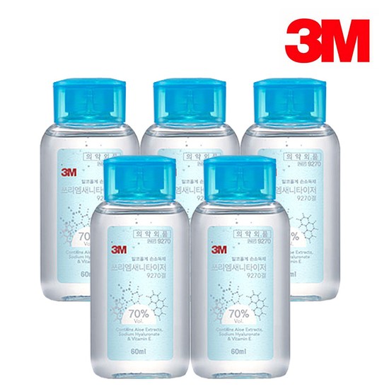 3M 휴대용 손소독제 70% 새니타이저 60ml x5개 9270