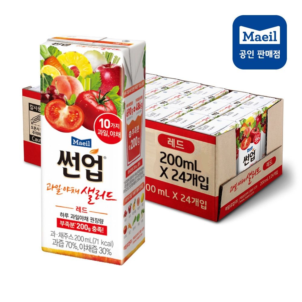 [브랜드정품]썬업 과일야채샐러드 레드 200ml 24팩 과일 쥬스 음료수 음료 아침대용 주스 온가족 건강음료