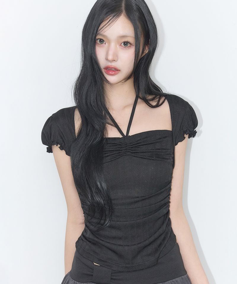 5월 8일 ILLIGO 셔링 홀터 탑 블랙 1244986