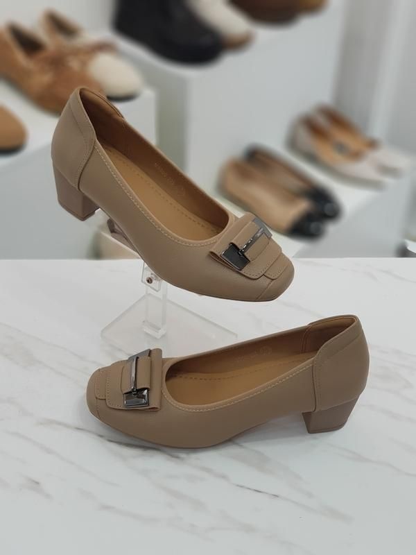 HANN 세미 스퀘어토 메탈 청키힐 펌프스 4.5cm HS85M3000bb