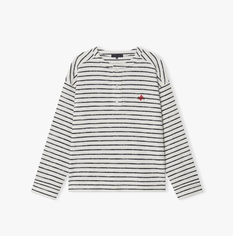 [롯데백화점] 리버클래시 남성 26S/S 아이보리 부클 스트라이프 헨리넥 티셔츠 LMS41703