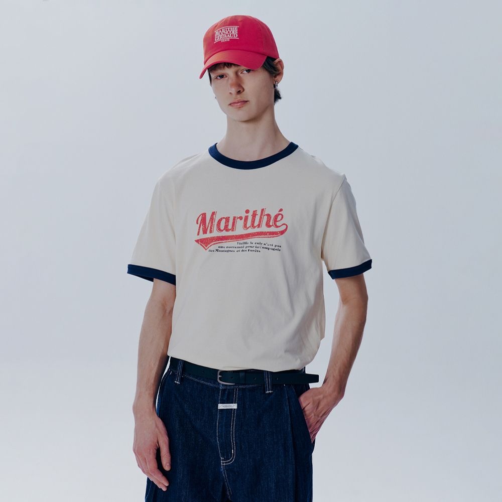 VINTAGE BASEBALL RINGER TEE ivory