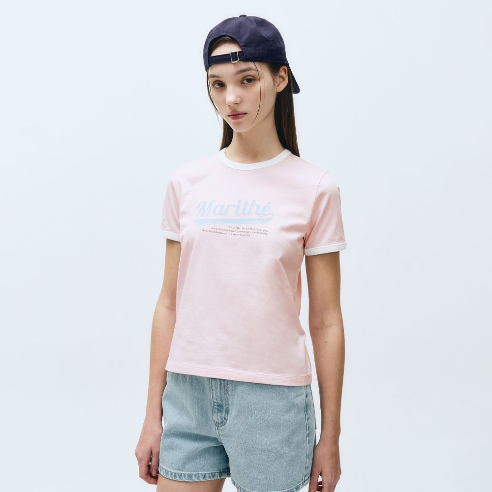 W VINTAGE BASEBALL RINGER TEE pink