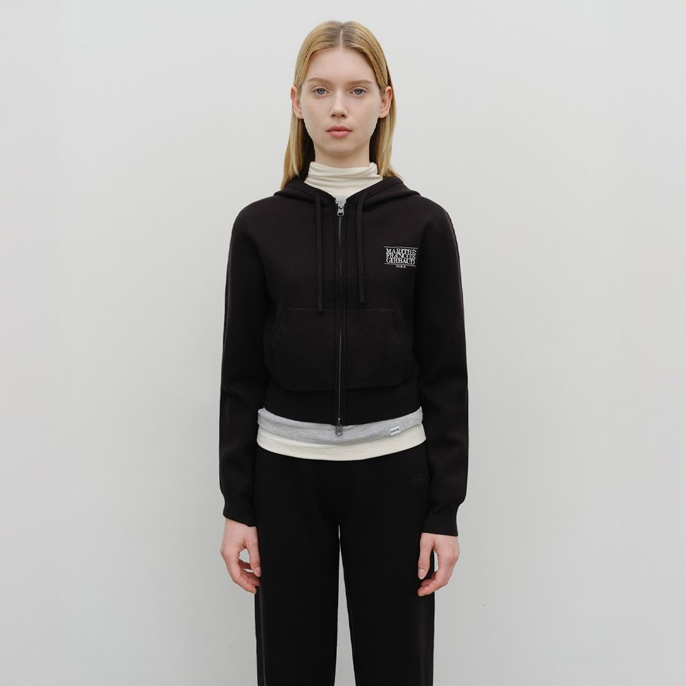 W CLASSIC LOGO CROP KNIT HOODIE ZIPUP black