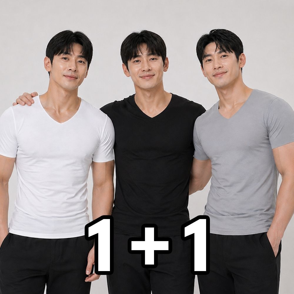 1+1 남자 이너 티셔츠 기능성 여름 땀흡수 V넥 얇은 쿨론 니플커버 반팔