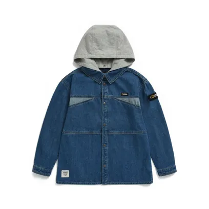 K233USH010 데님 후드 셔츠 BLUE