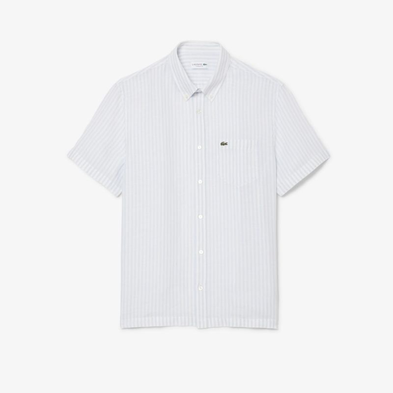 라코스테 남성 린넨 스트라이프 반팔 셔츠 라이트블루 CH8061-56G29I CH8061-56G29IBON