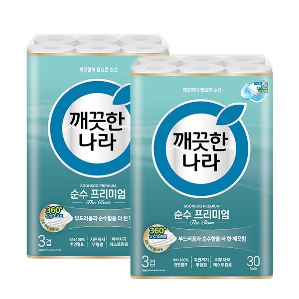 [온누리7%혜택]깨끗한나라 순수 프리미엄 더클래스 30m x 30롤 x 2팩