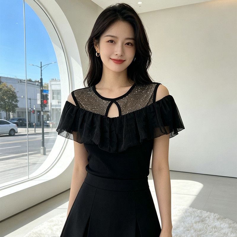 여성 라인댄스복 상의 러플 큐빅 장식 티셔츠 슬림핏 라틴댄스 26년 연습복 섹시댄스복 화려한티셔츠 여성댄스복