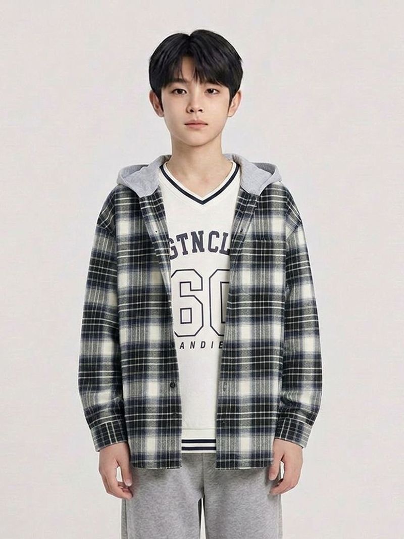 (백화점상품)HANGTEN TEENS 틴즈 코튼 체크 후드 셔켓_277(14570-020-403-09)126801