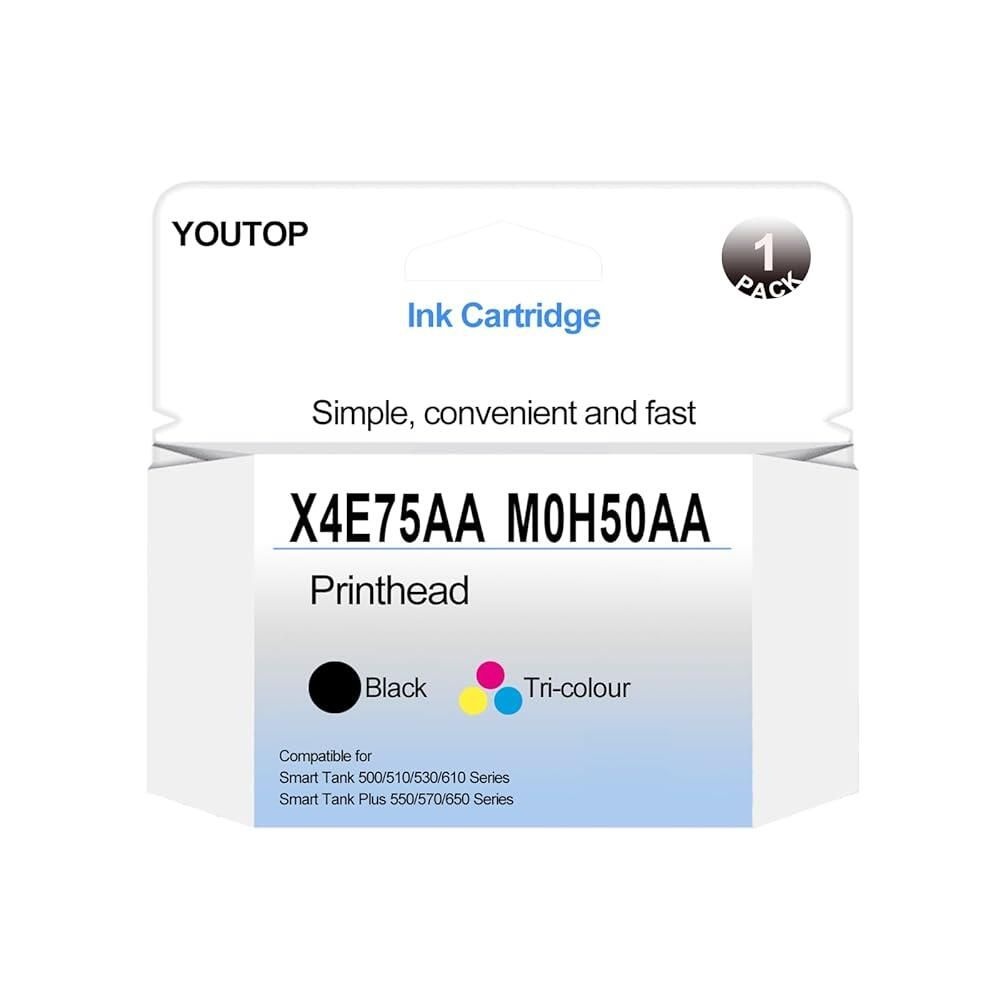 YOUTOP X4E75AA + M0H50AA PrintHead 스마트 탱크 플러스 3색 | HP 517 532 617 515 508 510 511 518 519 531 538 610 618 550 570 650 프린터에