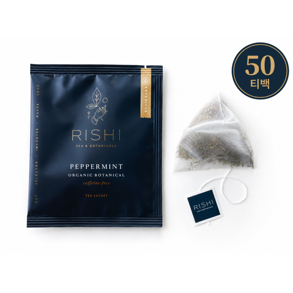 Rishi Tea 리쉬티 페퍼민트 허브티 티백 50개 유기농 민트차