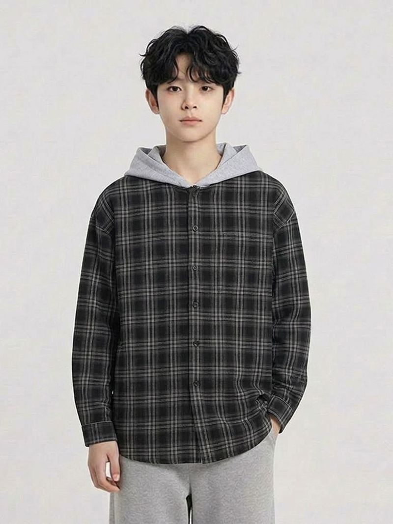 HANGTEN TEENS (백화점상품)HANGTEN TEENS 틴즈 코튼 체크 후드 셔켓_100(14570-020-403-09)126802