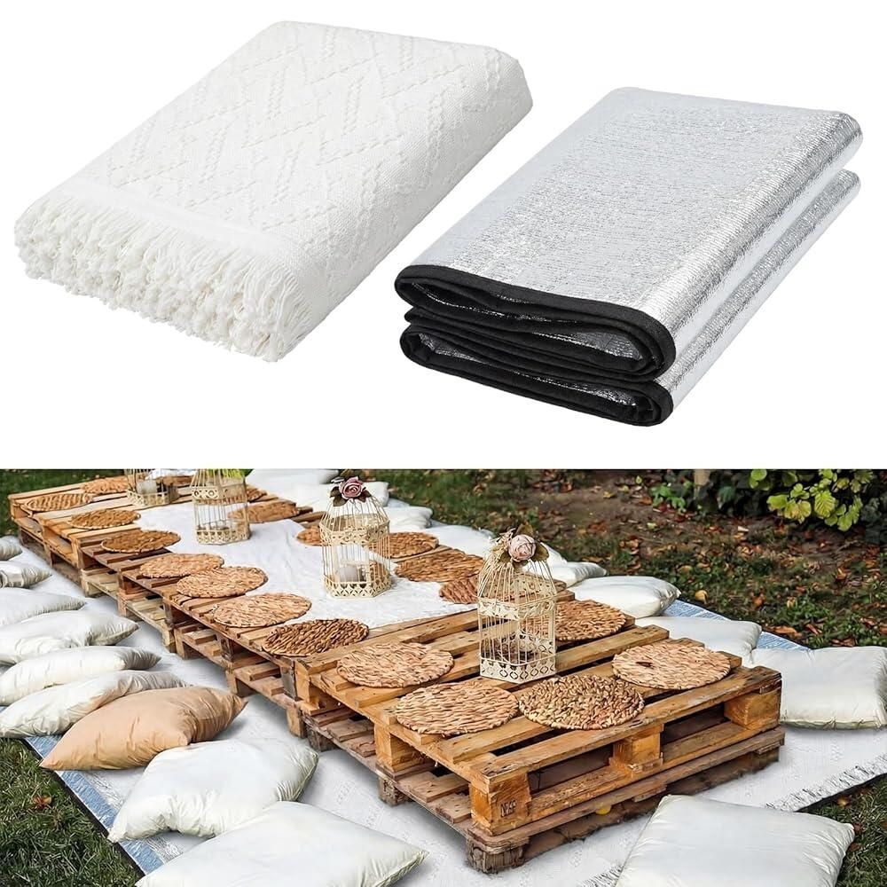 [해외] Hahafelt 275.9 x 334.4cm(110 x 134인치) 엑스트라 라지 야외 피크닉 담요, 방수 매트 포함, 오버사이즈 비치 우븐 면사 담