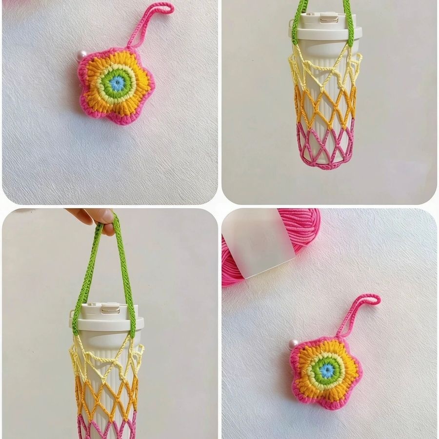 [해외] 꽃물컵 그물 펜던트코바늘 DIY재료 메쉬 가방 펜던트 코바늘 키트 캐리어 수박 제니오숲