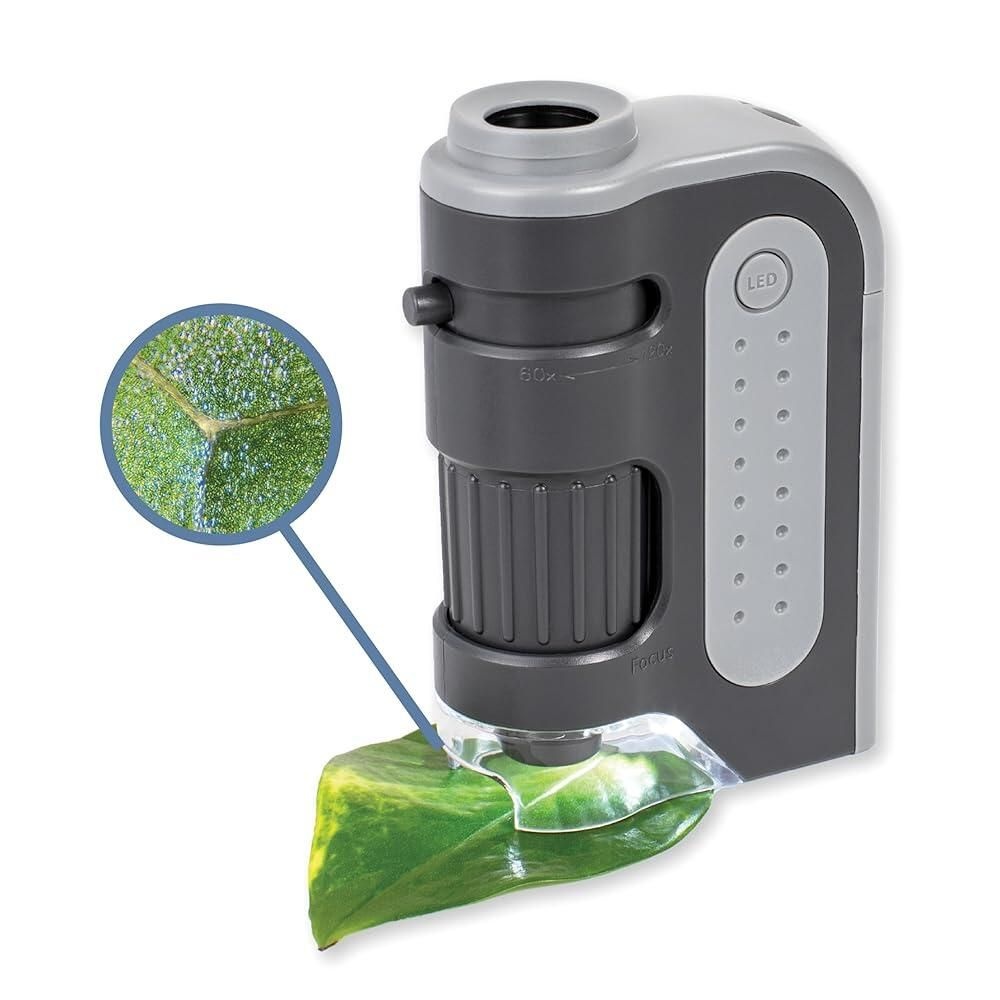 [해외] Carson MicroBrite 어린이 또는 성인용 휴대용 디지털 포켓 현미경, 정확한 60x-120x 줌, 휴대폰 클립 및 스마트폰 앱이