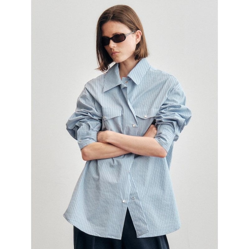CITTA Pearl Button Stripe Over Shirt_CTT385 2color 1244301