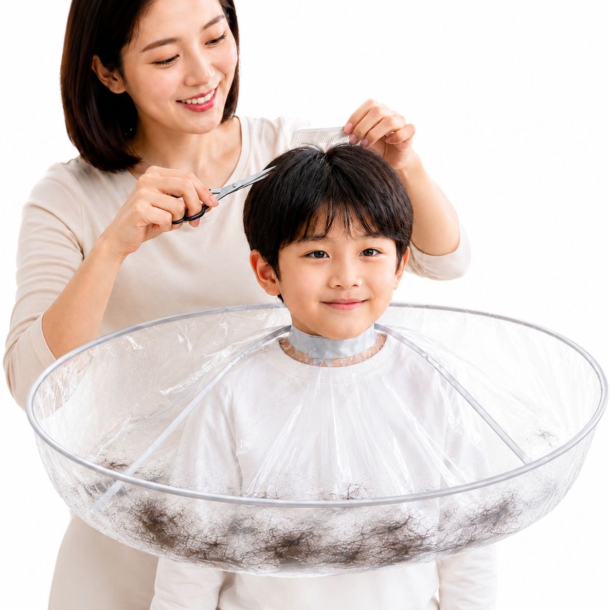 집에서 앞머리 정리 투명 셀프커트보 머리카락 받이 가운