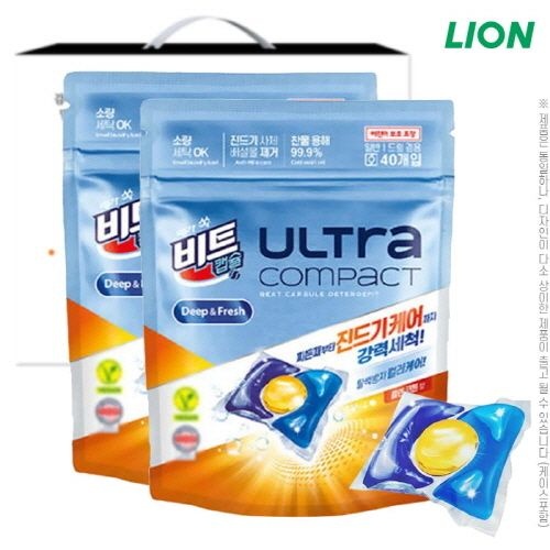 [온누리7%혜택][비트] 비트제로 울트라 콤팩트 캡슐세제 딥&프레시 클린코튼 (40캡슐)2P