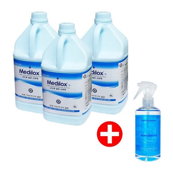 메디록스 S 고수준 살균소독제 4L 3개 + 스프레이 300ml 1개 (삼현 소독용 에탄올)