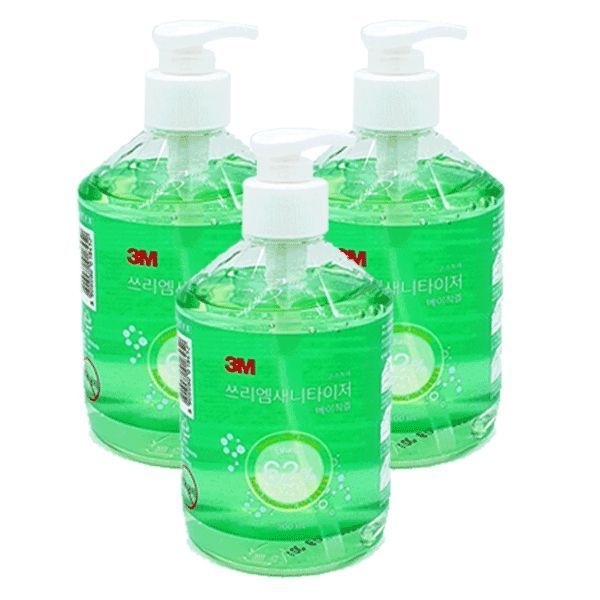 3M 새니타이저 베이직겔 에탄올 62% 손소독제 500ml x 3개 (초록)