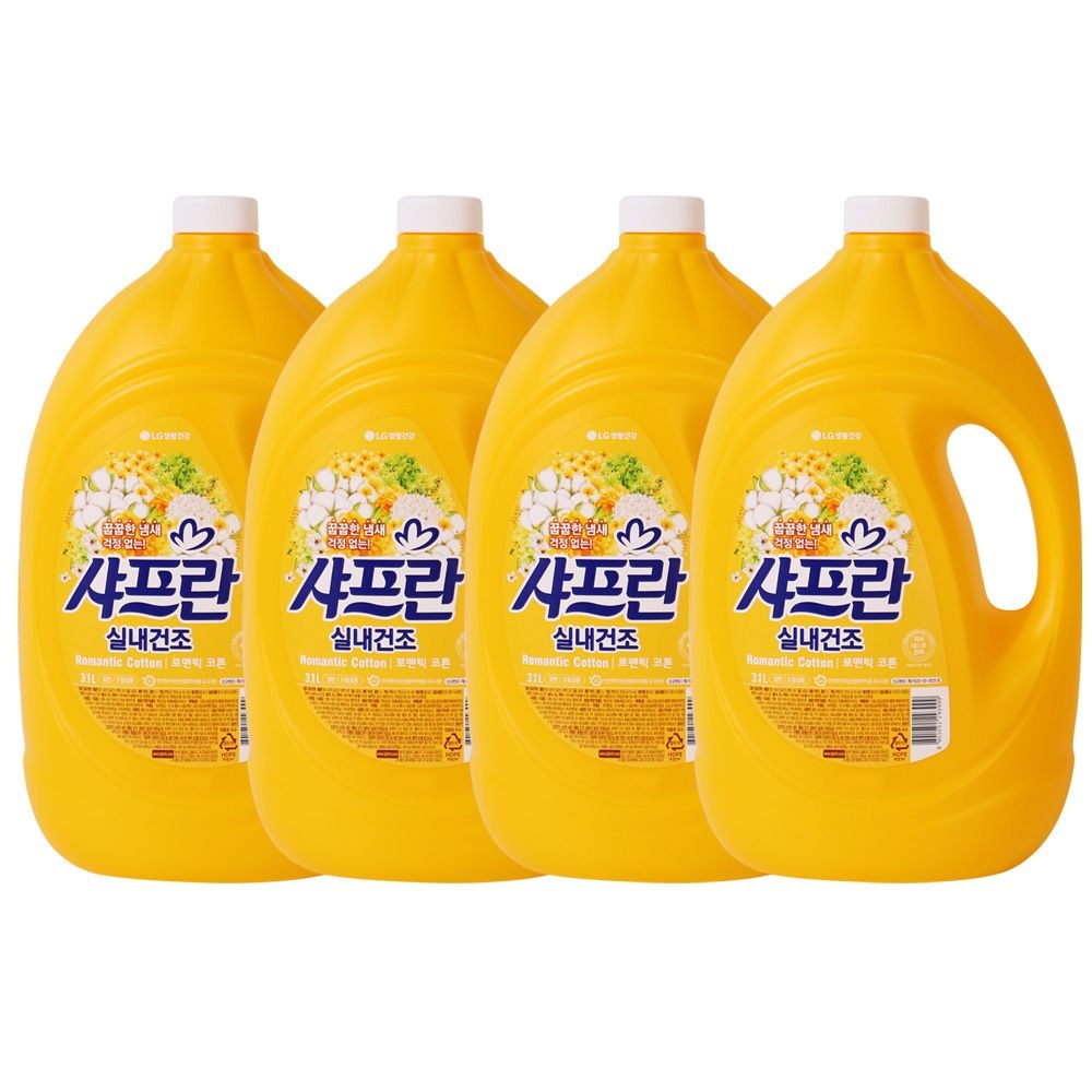 샤프란 엘지 샤프란 실내건조 섬유유연제 로맨틱 코튼 1박스 (3.1LX4개입)