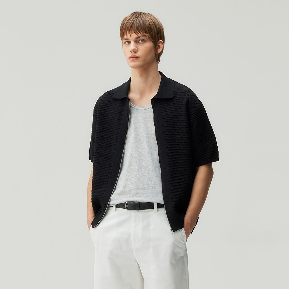 [COUTURE]카라 집업 세미 오버핏 반팔 가디건