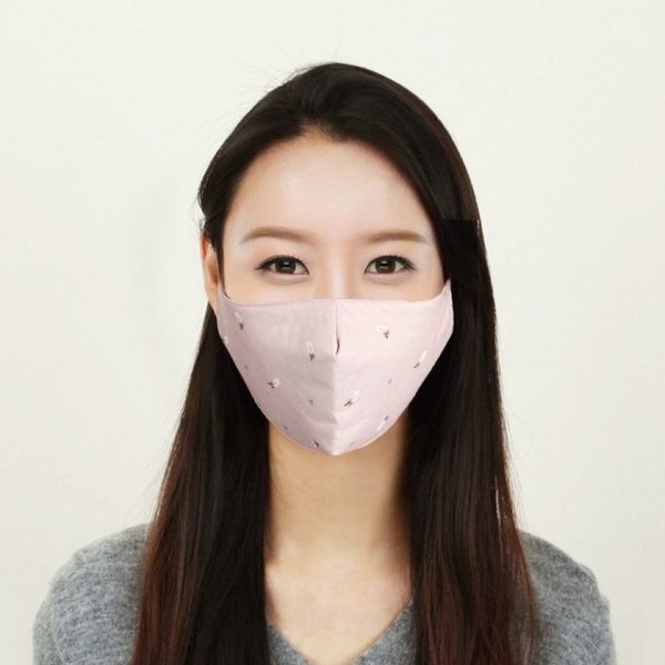 [하프클럽]3중 필터 깃털 무늬 핑크 컬러 면 소재 성인용 마스크