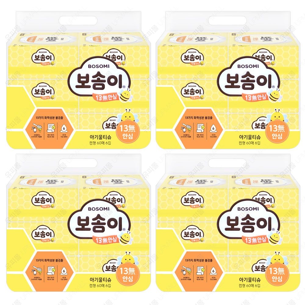 깨끗한나라 보솜이 13무 안심 물티슈 캡형 60매 6입 x4개
