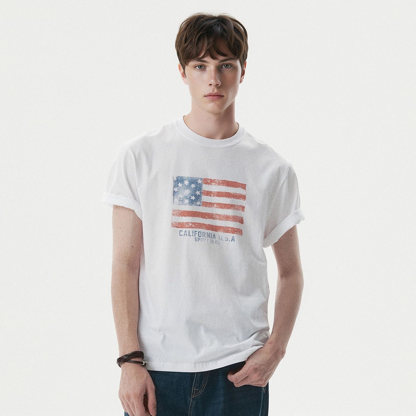 후아유 American Flag Printing T-shirt / WHRPG2407U