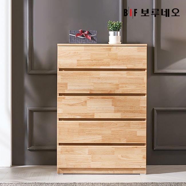 보루네오 앳홈 테드 러버 원목 800 5단 서랍장 (깊이400)