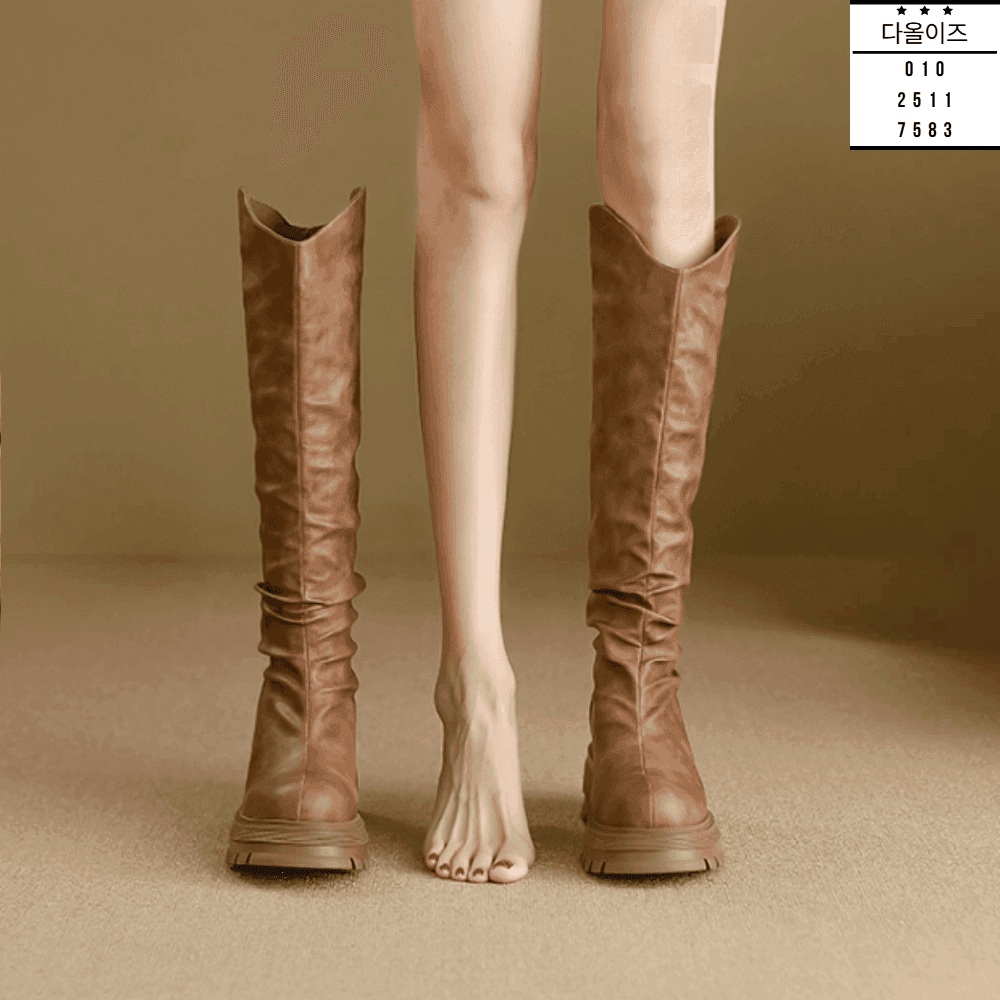 소가죽 여성 롱부츠 힐 10cm 7cm 브라운 속굽 220 가보시롱부츠