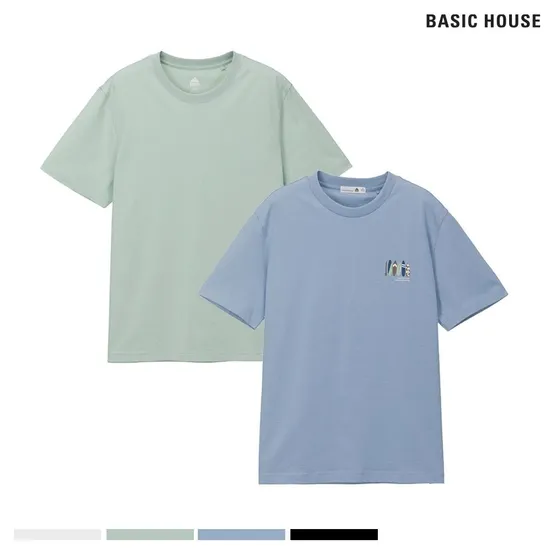 [APP전용] [2PACK] 면20수 무지+그래픽 반팔티셔츠