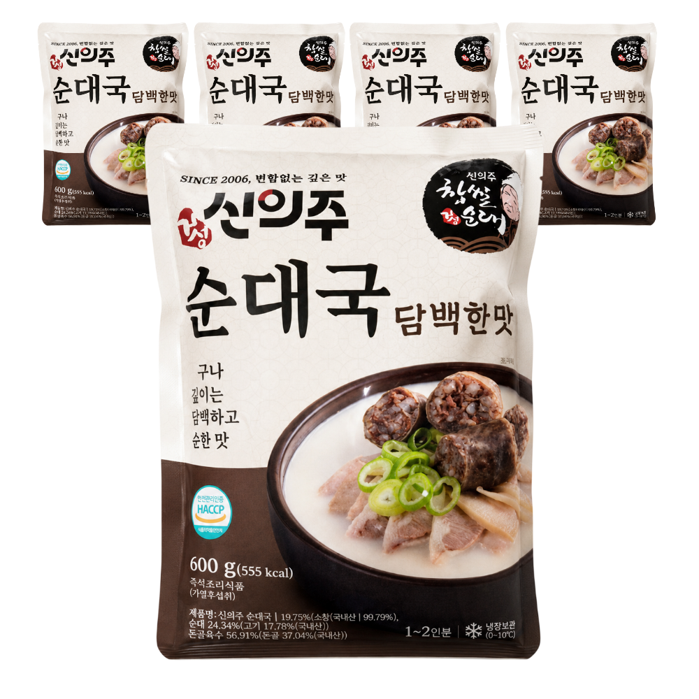 [오늘출발] 신의주 찹쌀순대 담백한맛 순대국 600g X 5개