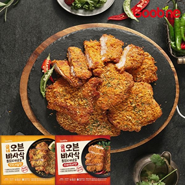굽네치킨 [하프클럽]오븐바사삭 통닭다리순살 치킨 총 6팩 오리지널 3팩+스파이시 3팩