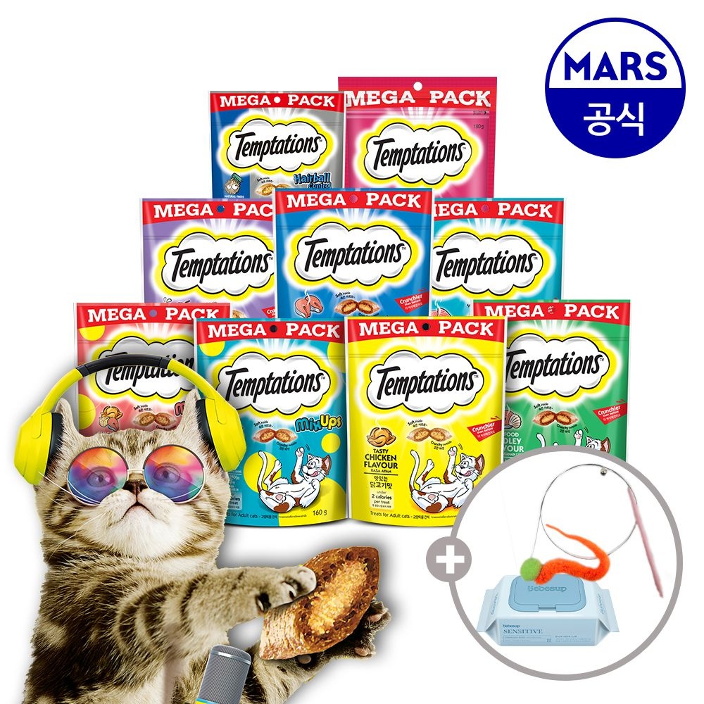 [3+3] 템테이션 메가팩 6팩 골라담기+고양이낚시대+베베숲물티슈