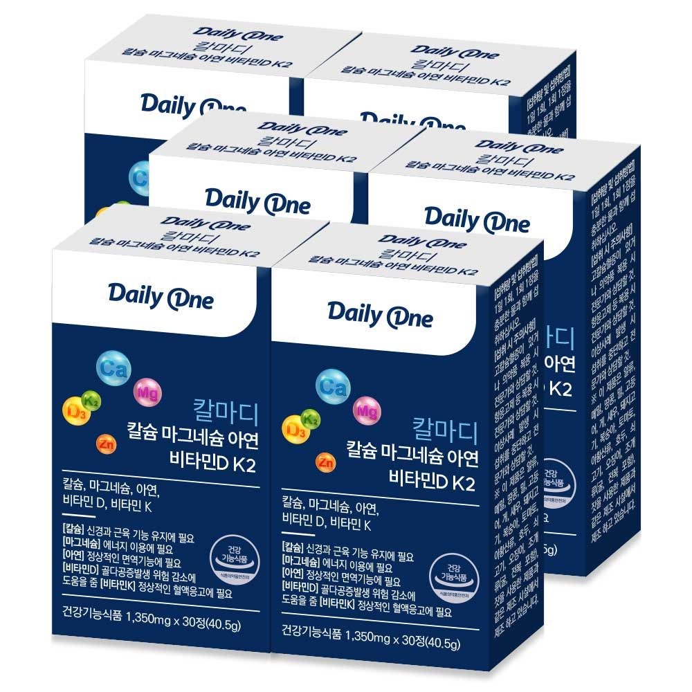 데일리원 텐텐코드_데일리원 칼마디 칼슘 마그네슘 아연 비타민 D K2 영양제 칼슘제 뼈건강 30정, 6통