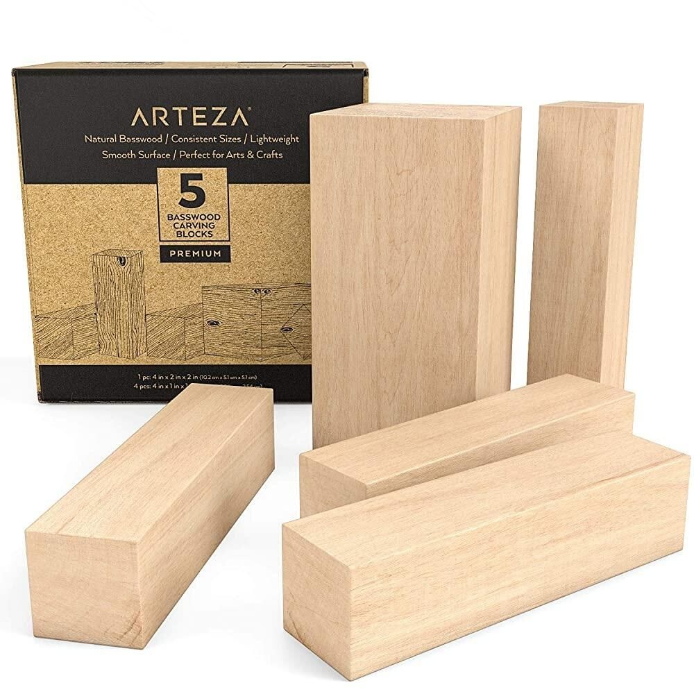 ARTEZA 참피나무 조각 블록(5개 세트) 조각 공예 휘틀링용