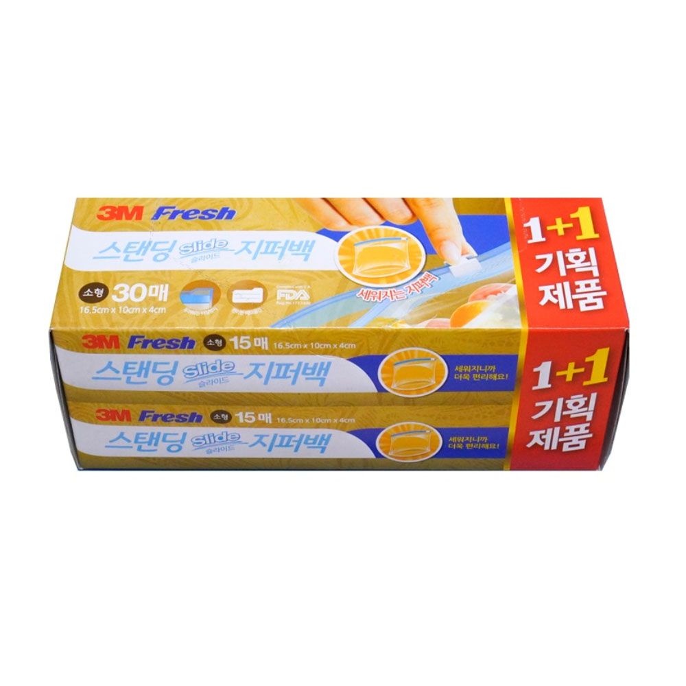 3M 3M 슬라이드 스탠드지퍼백 16.5X10CM 30매 소분 비닐 지퍼팩 슬라이드지퍼백 스탠딩지퍼백 슬라이딩지퍼백