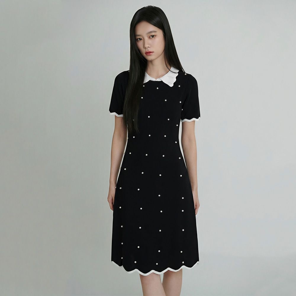 레이스 카라 진주 니트 원피스 O262T960
