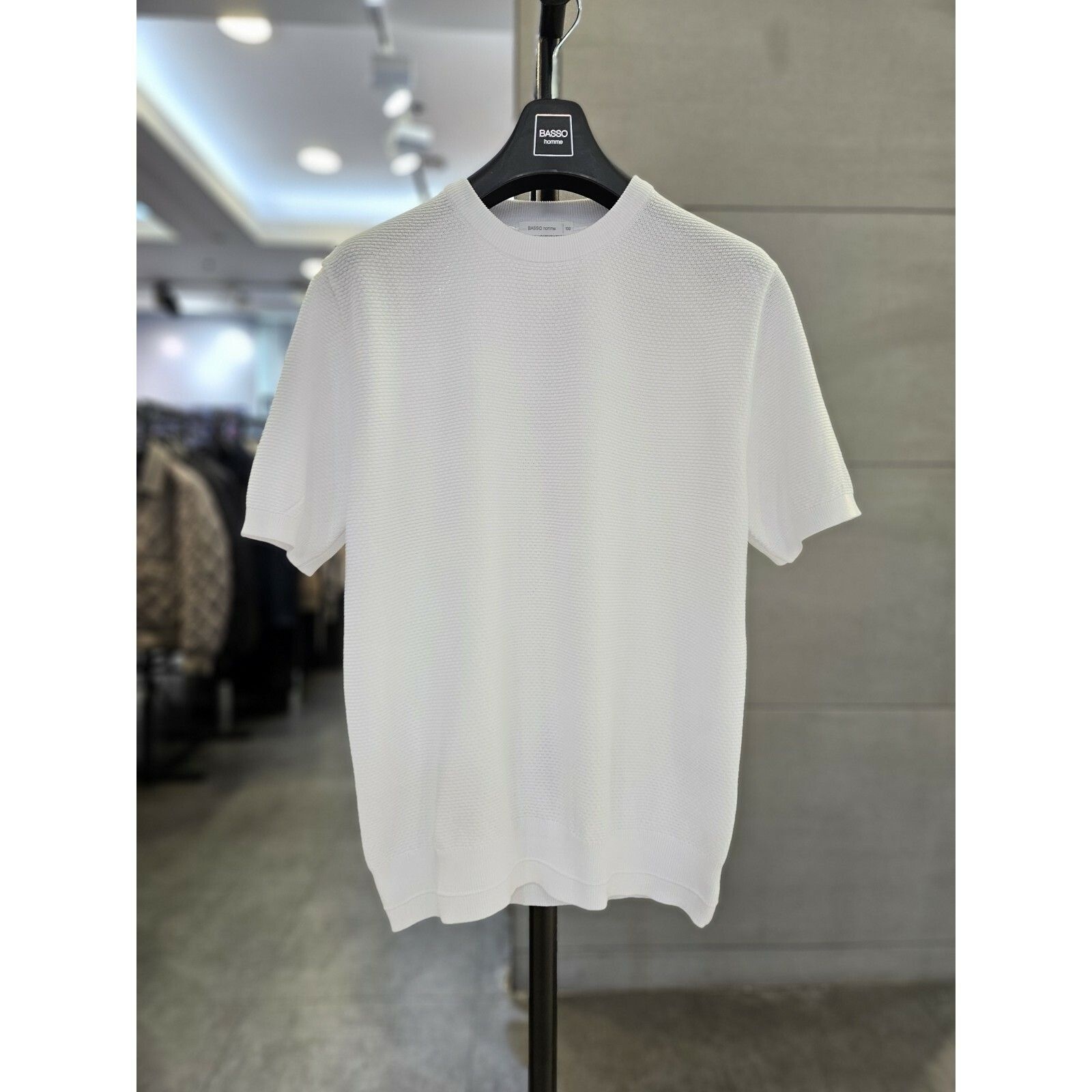 (주)SG세계물산 (현대Hmall) 바쏘옴므 남자 봄 여름 티셔츠 화이트 와플 라운드 반팔 니트 WSZ2WR17