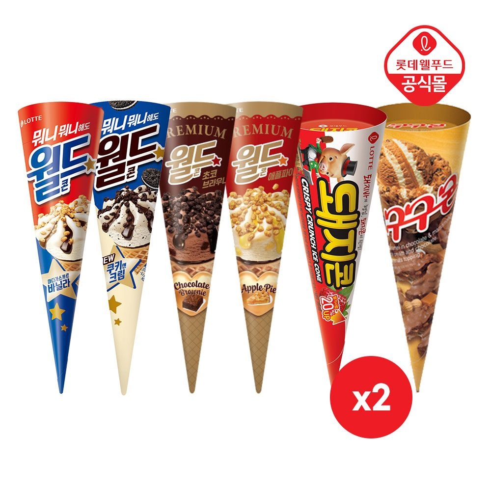 퍼스트APP더블데이월드콘(초코브라우니+애플파이+바닐라+쿠앤크)+구구콘+돼지콘x2개 총12개