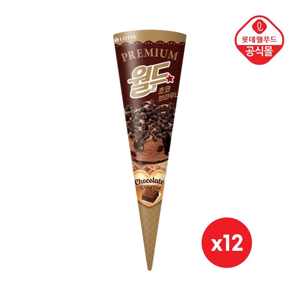 롯데웰푸드 프리미엄 월드콘 초코브라우니 160ml x 12개