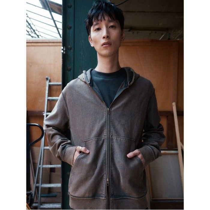 Washed Color Hoodie Zip Up Brown GS5841CLHD