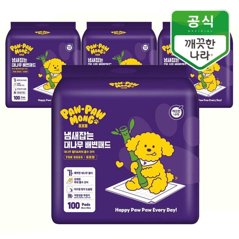 깨끗한나라 포포몽 냄새잡는 대나무 배변패드 표준형 100매x4팩