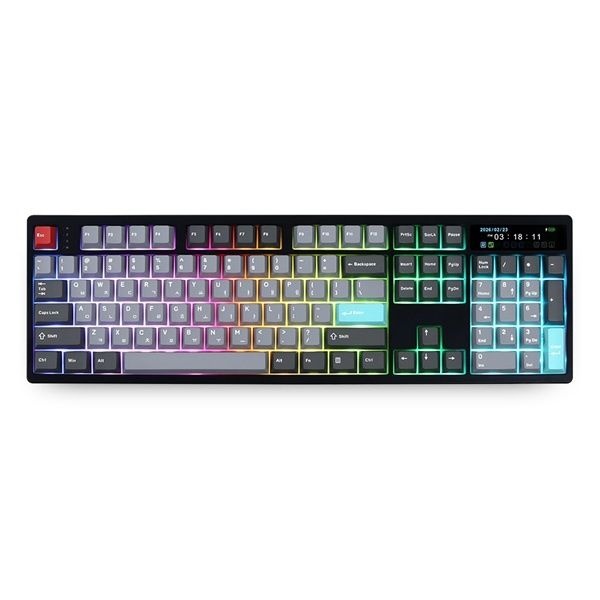 VARO 유, 무선 블루투스 기계식 키보드,바로 V104L FULL LCD 저소음 민트축 블랙